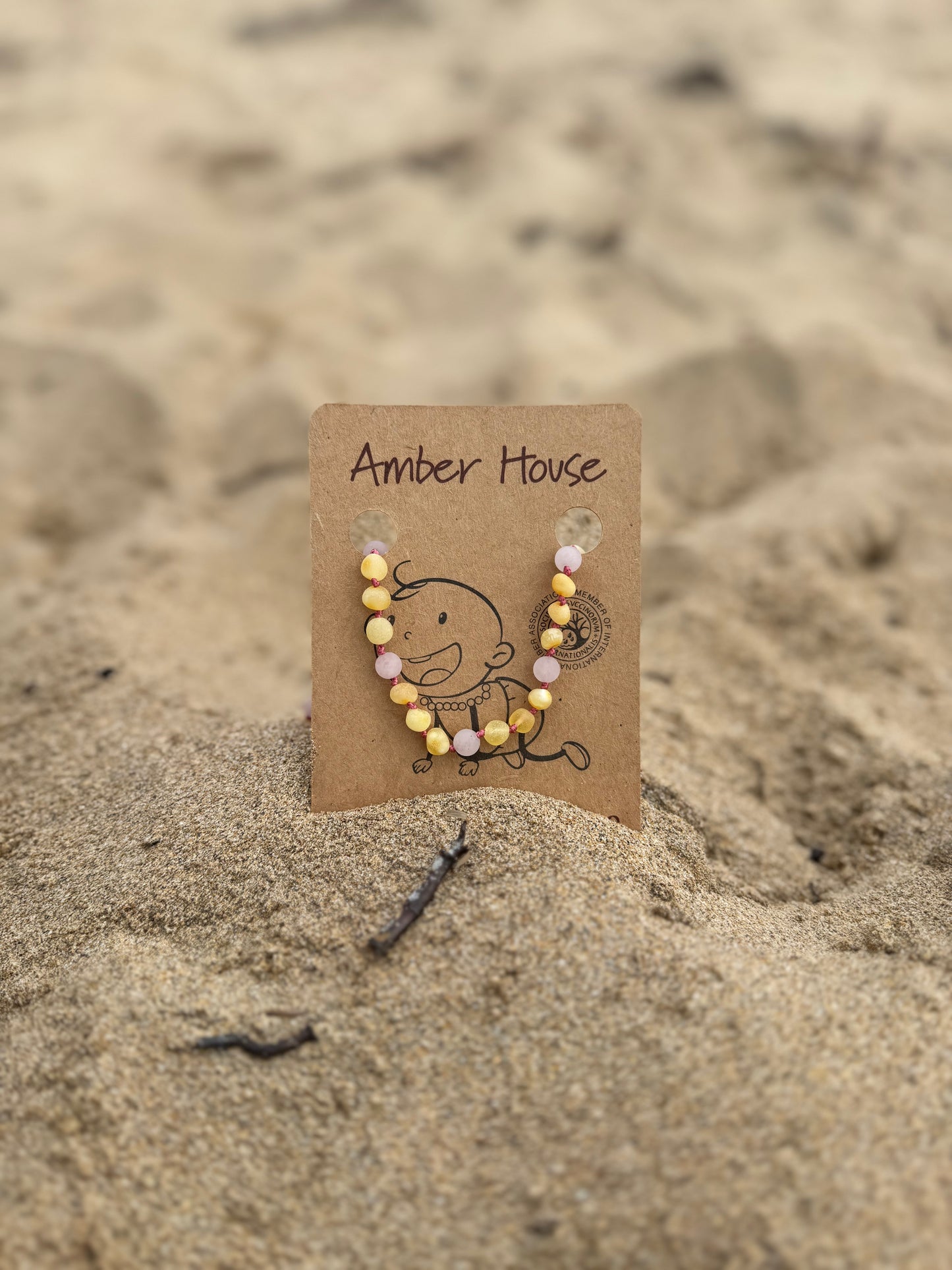 Raw Rose Quartz and lemon amber necklace